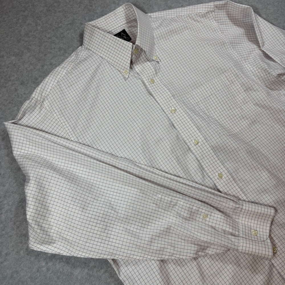 Jos. A. Bank Button Down Shirt Mens 16.5-35 White Plaid Tailored Fit Traveler